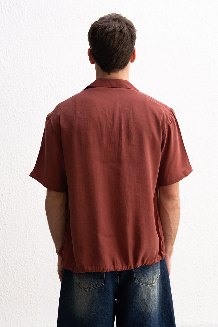 Giesto Chemise terracotta à lacets - Brique