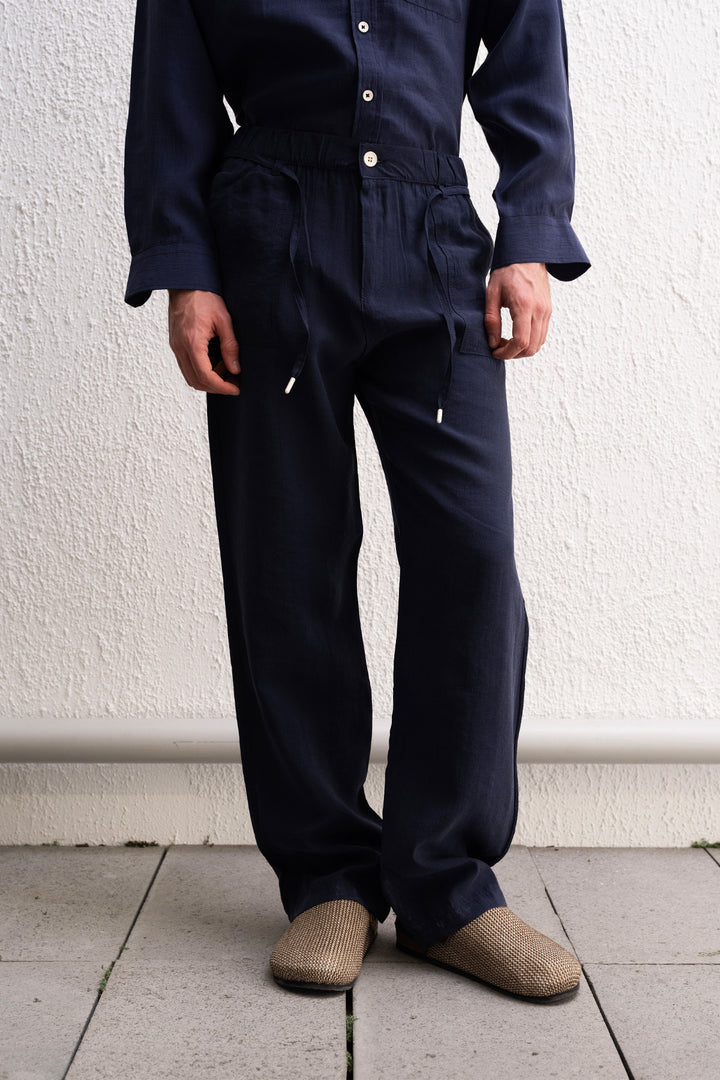Giesto Pantalon jogger bleu marine à lacets - Bleu marine