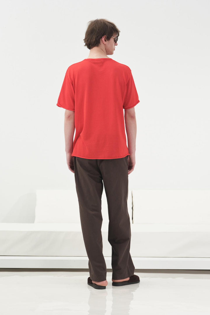 Giesto T-shirt en tricot en lin rouge fluide - Rouge