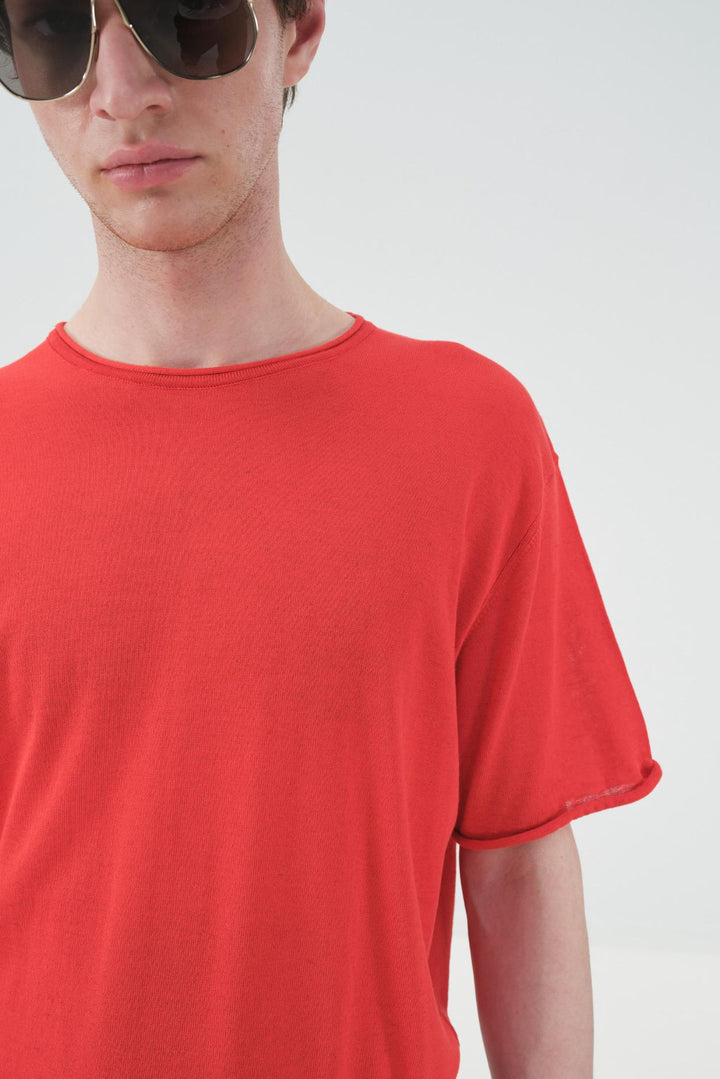 Giesto T-shirt en tricot en lin rouge fluide - Rouge
