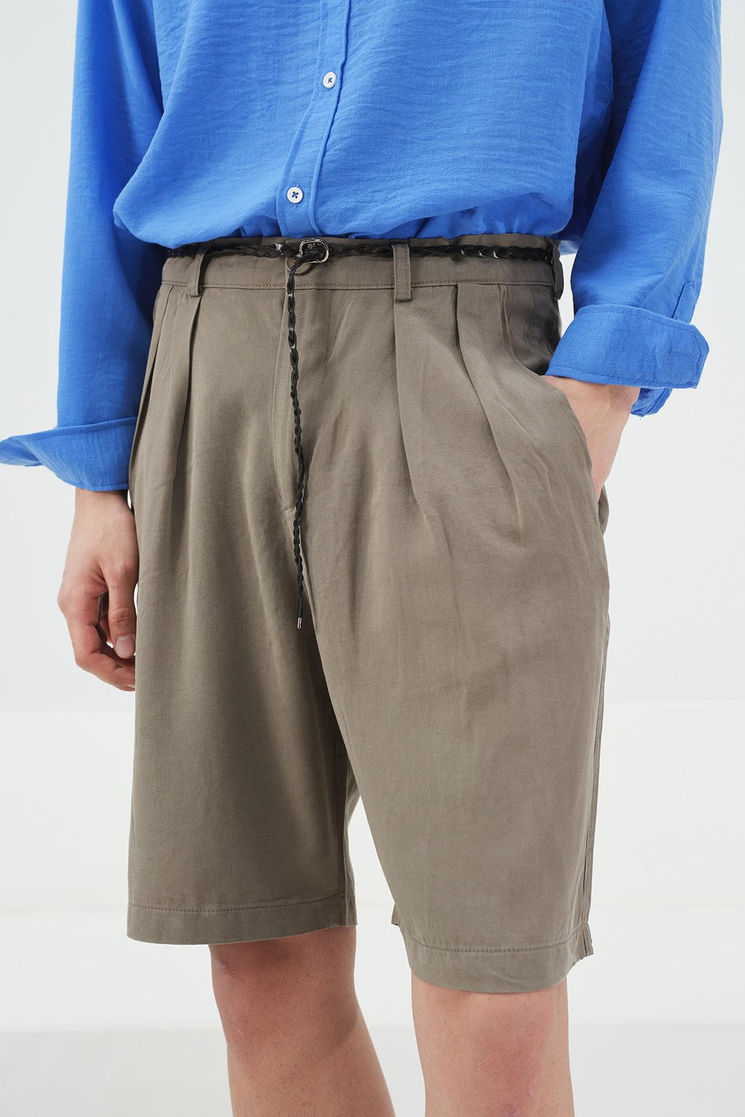 Giesto Short en tencel kaki classique décontracté - Kaki