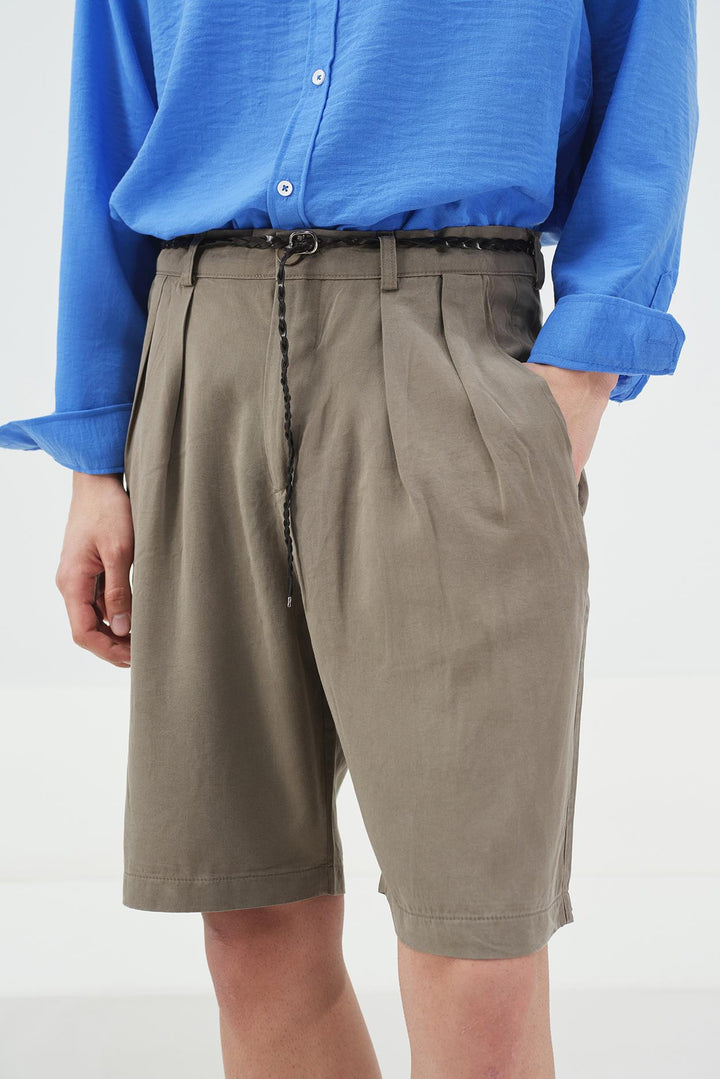 Giesto Short en tencel kaki classique décontracté - Kaki