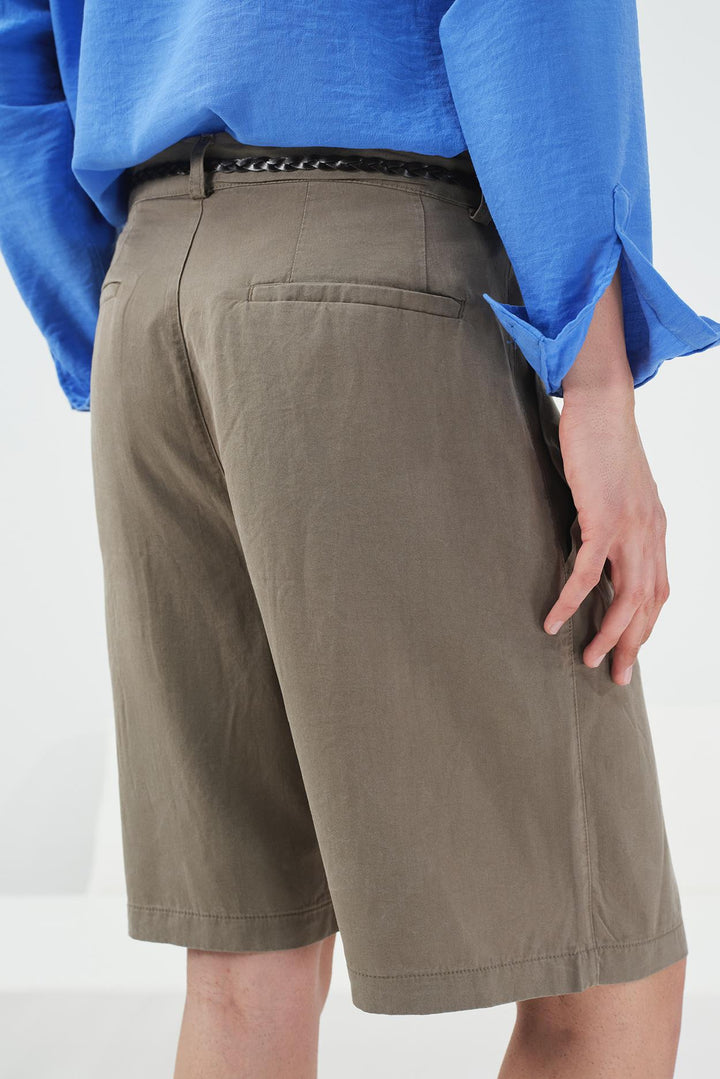 Giesto Short en tencel kaki classique décontracté - Kaki