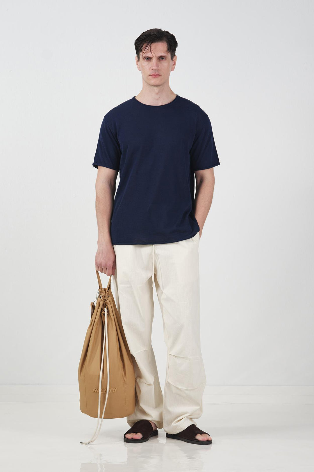 Giesto T-shirt en tricot en lin bleu marine décontracté - Bleu marine