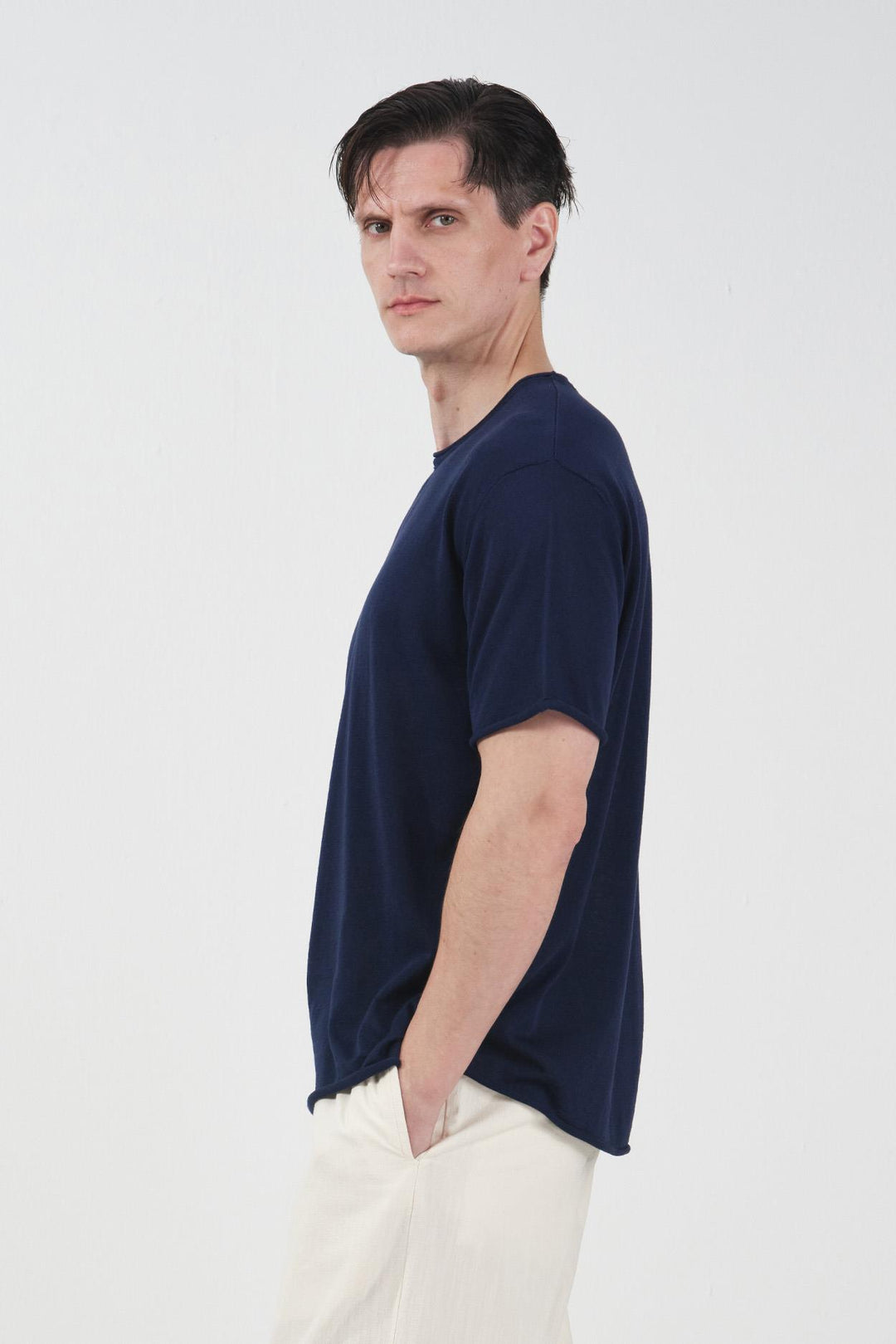 Giesto T-shirt en tricot en lin bleu marine décontracté - Bleu marine