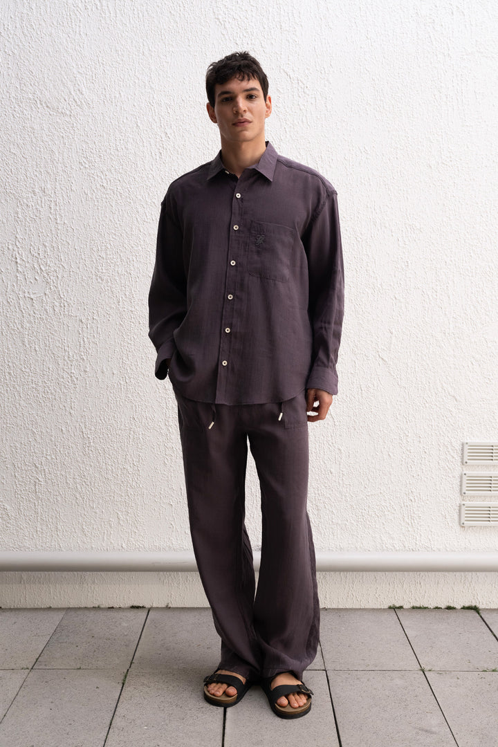 Giesto Chemise anthracite oversize à lacets - Anthracite