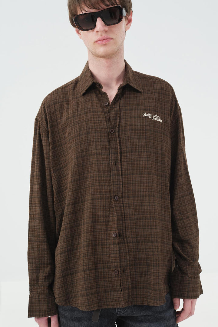 Giesto Chemise à carreaux marron coupe décontractée - Marron