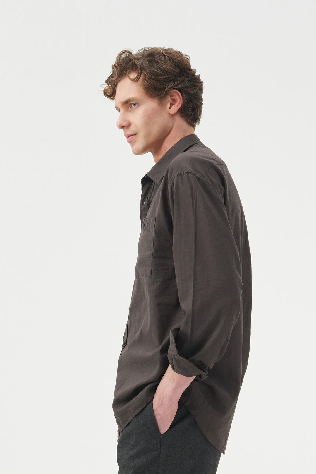 Giesto Chemise en Vual Anthracite Regular Fit Drape - Anthracite
