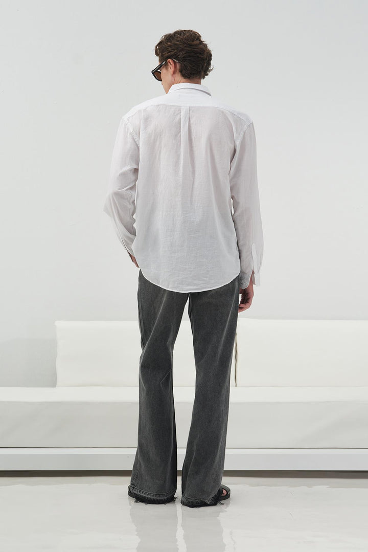 Giesto Chemise en Vual Blanc Regular Fit Drape - Blanc