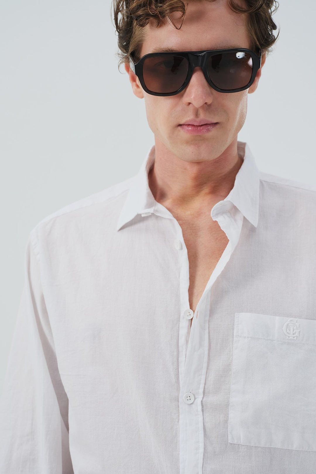 Giesto Chemise en Vual Blanc Regular Fit Drape - Blanc
