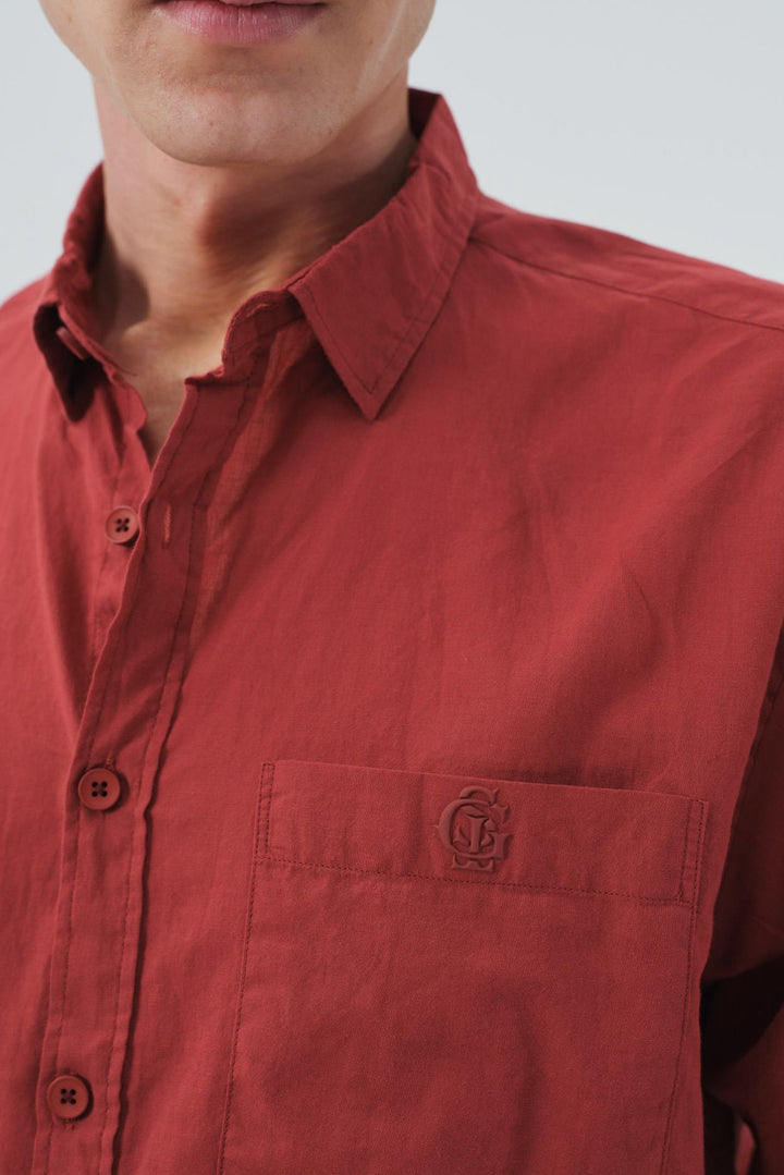 Giesto Burgundy Voile Shirt Regular Fit Drape - Burgundy