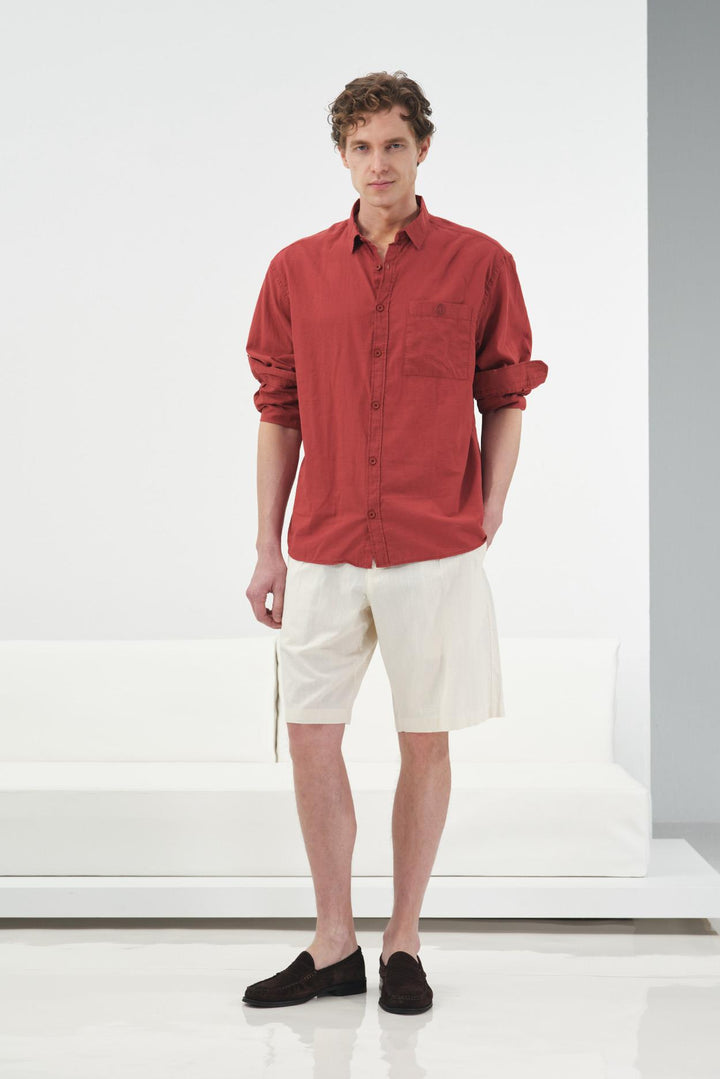 Giesto Burgundy Voile Shirt Regular Fit Drape - Burgundy