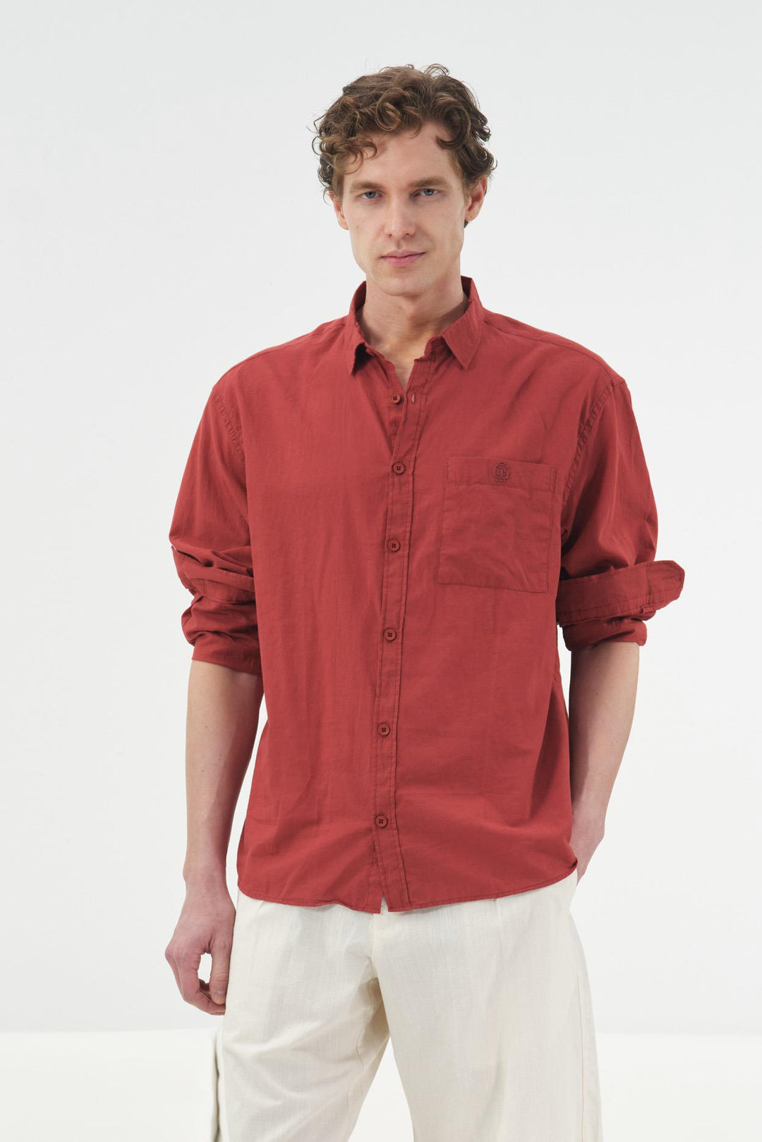 Giesto Burgundy Voile Shirt Regular Fit Drape - Burgundy