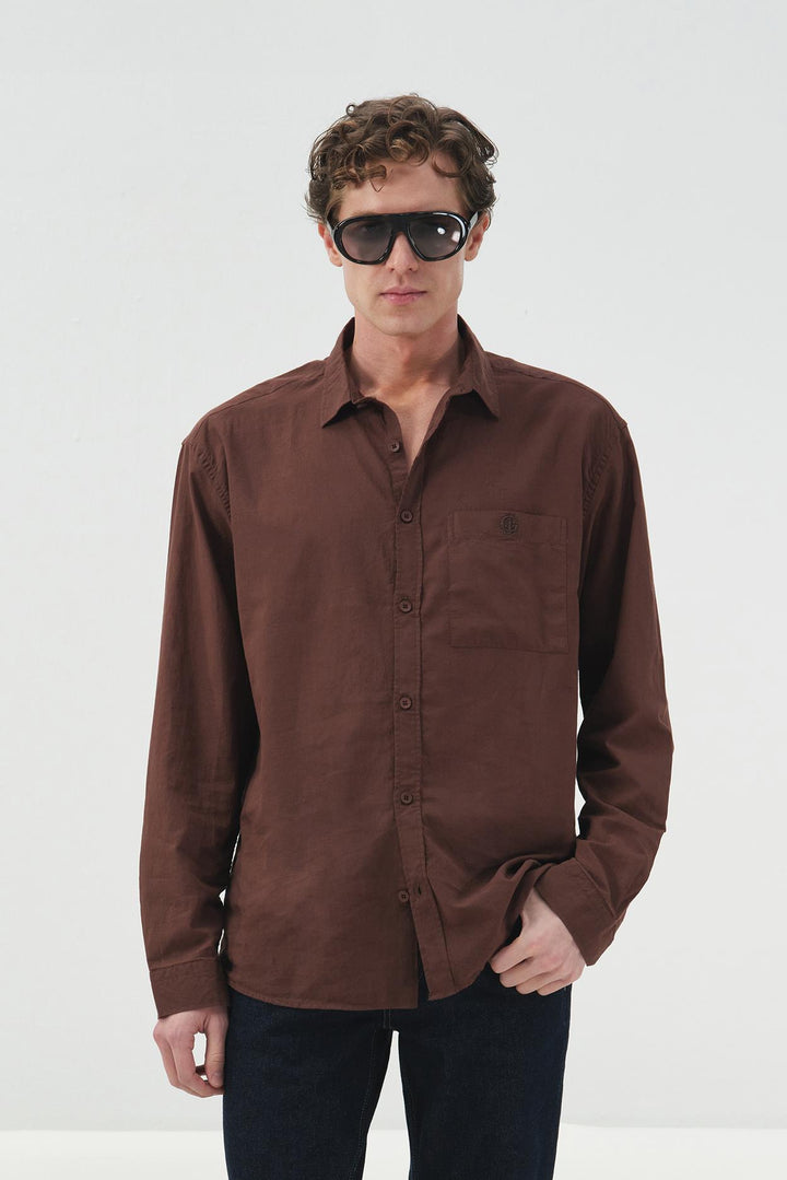 Giesto Chemise en Vual Marron Regular Fit Drape - Marron