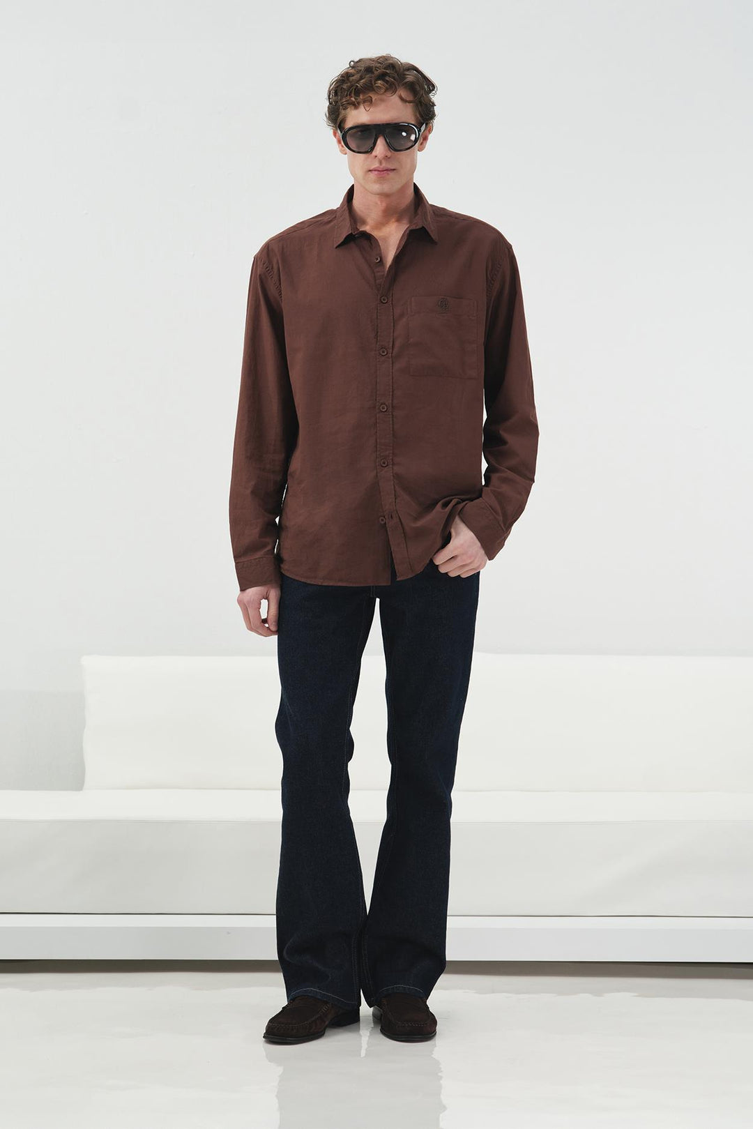 Giesto Chemise en Vual Marron Regular Fit Drape - Marron