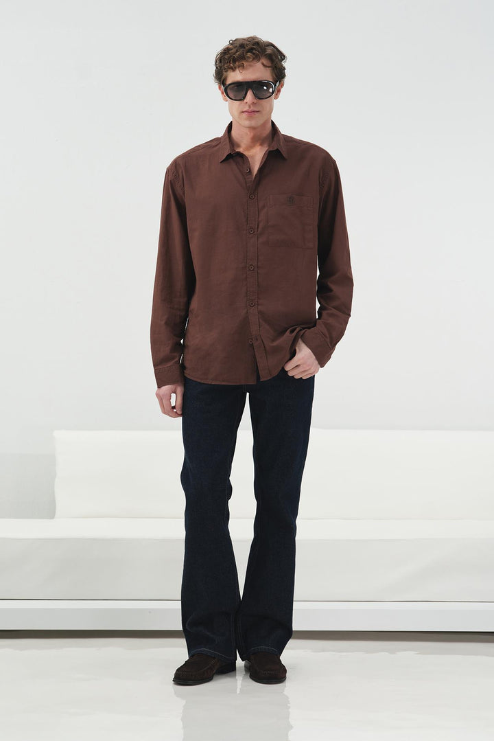 Giesto Chemise en Vual Marron Regular Fit Drape - Marron