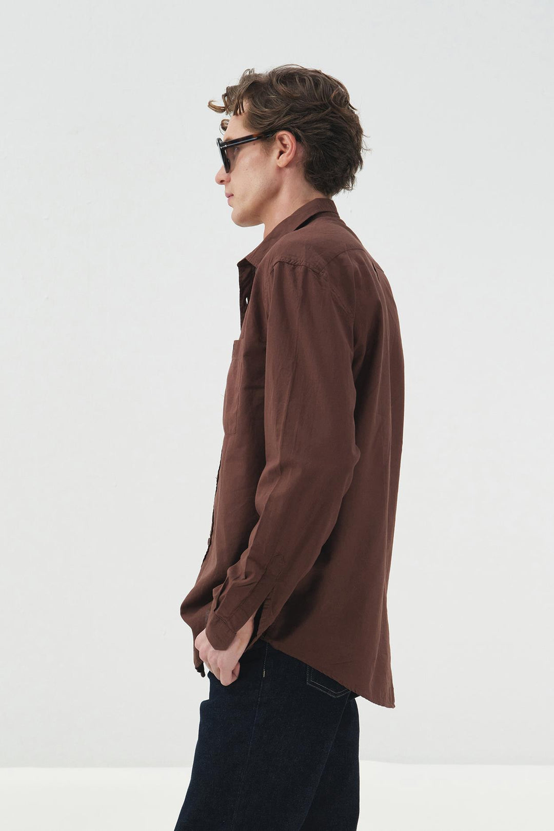Giesto Chemise en Vual Marron Regular Fit Drape - Marron