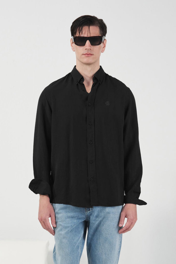Giesto Chemise en Tencel Regular Fit Noir - Noir