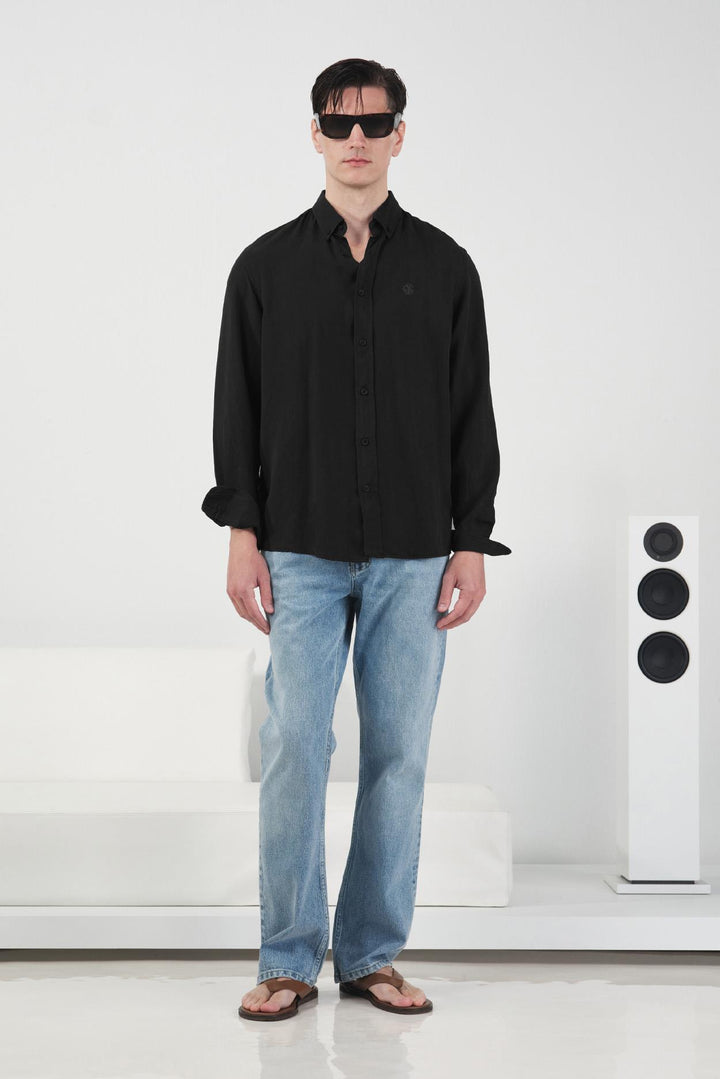 Giesto Chemise en Tencel Regular Fit Noir - Noir