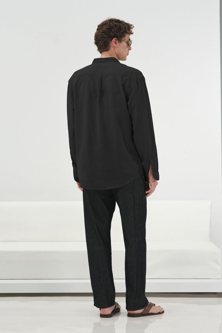 Giesto Chemise en Vual Noir Regular Fit Drape - Noir