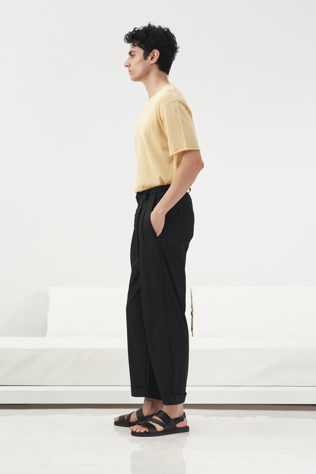Giesto T-shirt en tricot en lin jaune - Jaune