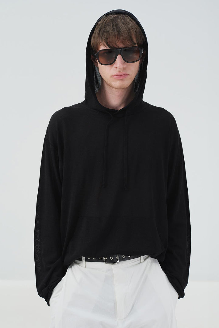 Giesto Pull en tricot noir en lin - Noir