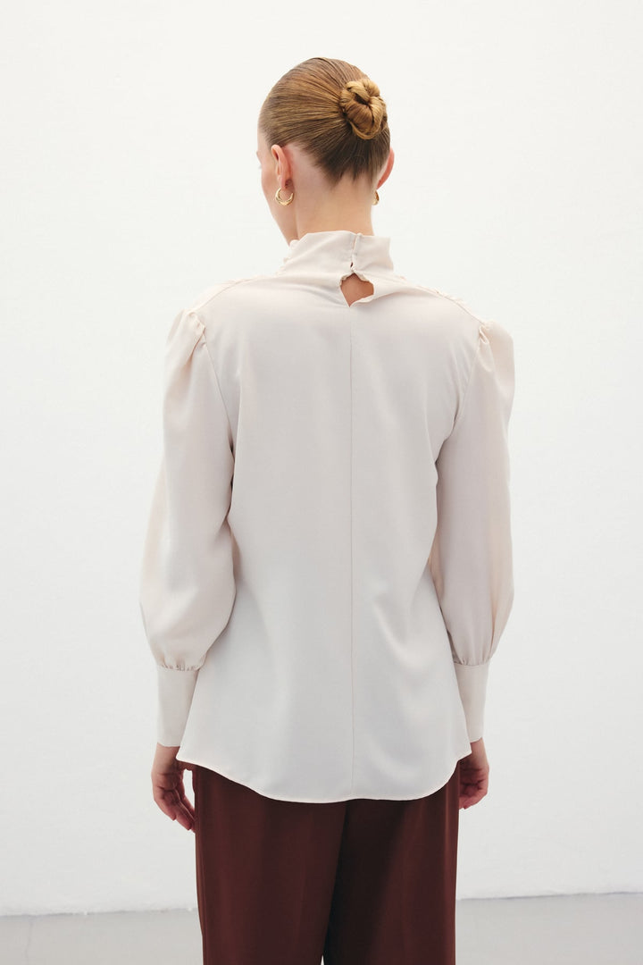 Sateen Blouse avec détails drapés - Beige