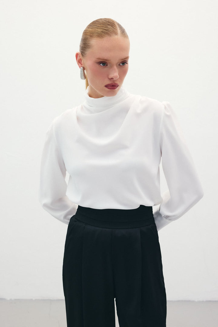 Sateen Blouse avec détails drapés - Écru