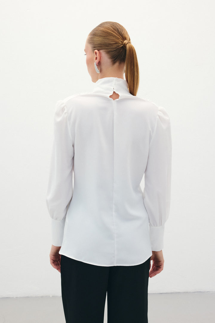 Sateen Blouse avec détails drapés - Écru