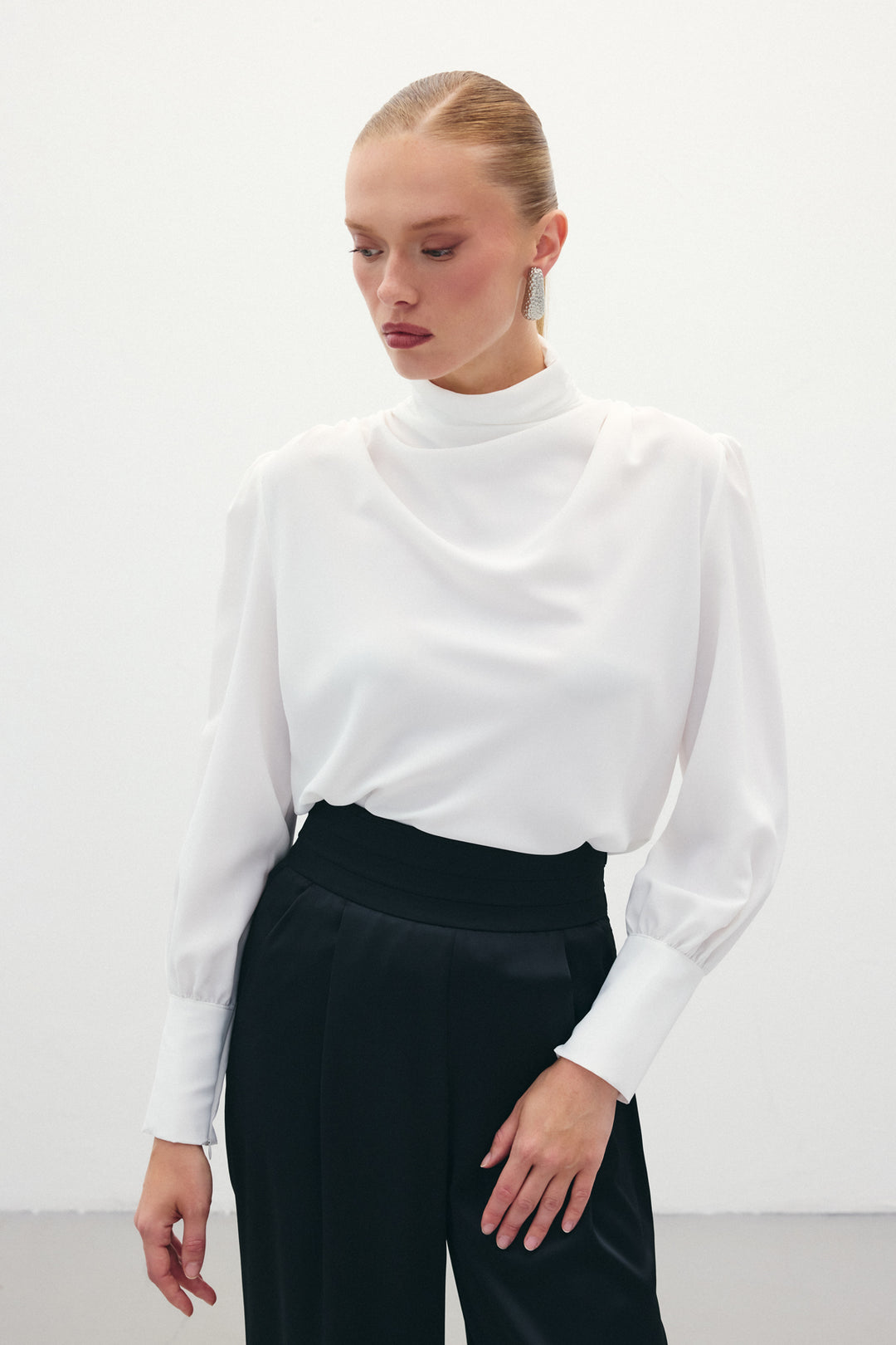 Sateen Blouse avec détails drapés - Écru