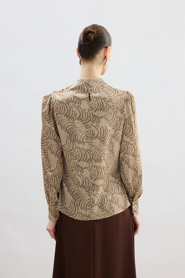Sateen Blouse imprimée avec détails drapés - Vison