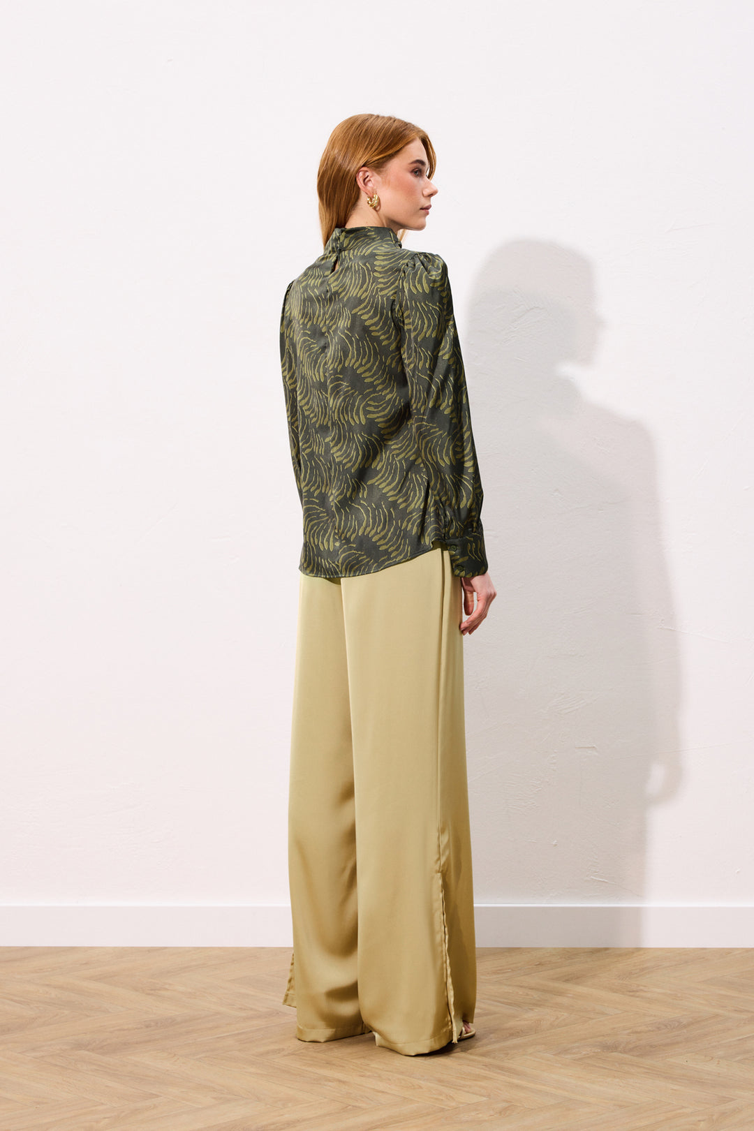 Sateen Blouse imprimée avec détails drapés - Vert