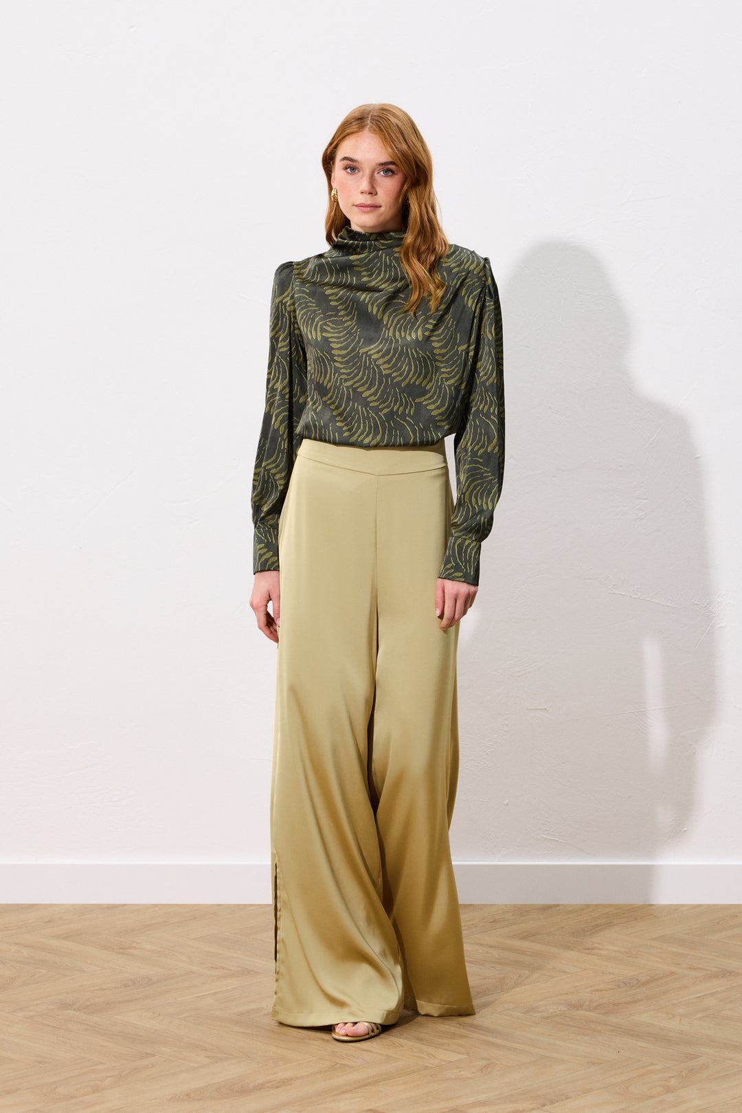 Sateen Blouse imprimée avec détails drapés - Vert