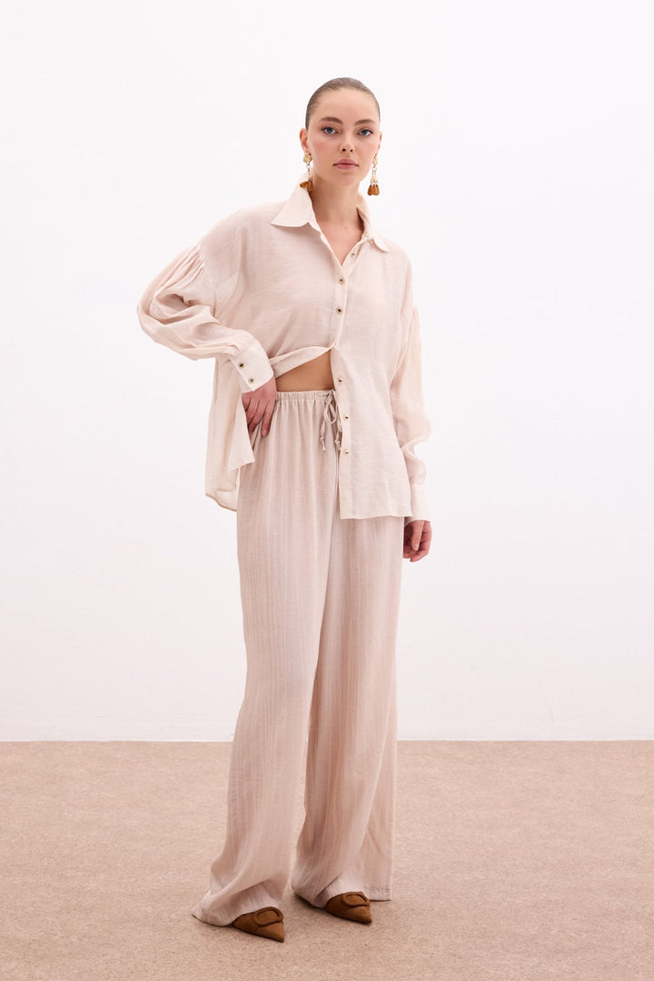 Sateen Chemisier Fin avec Accessoire de Bouton - Pierre