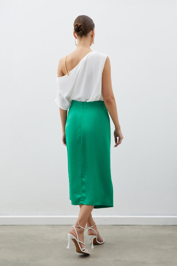 Sateen Jupe en crêpe satinée avec accessoires de boutons - Vert