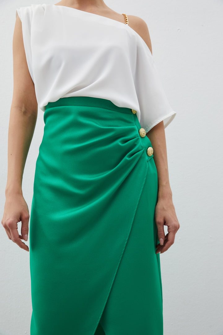 Sateen Jupe en crêpe satinée avec accessoires de boutons - Vert
