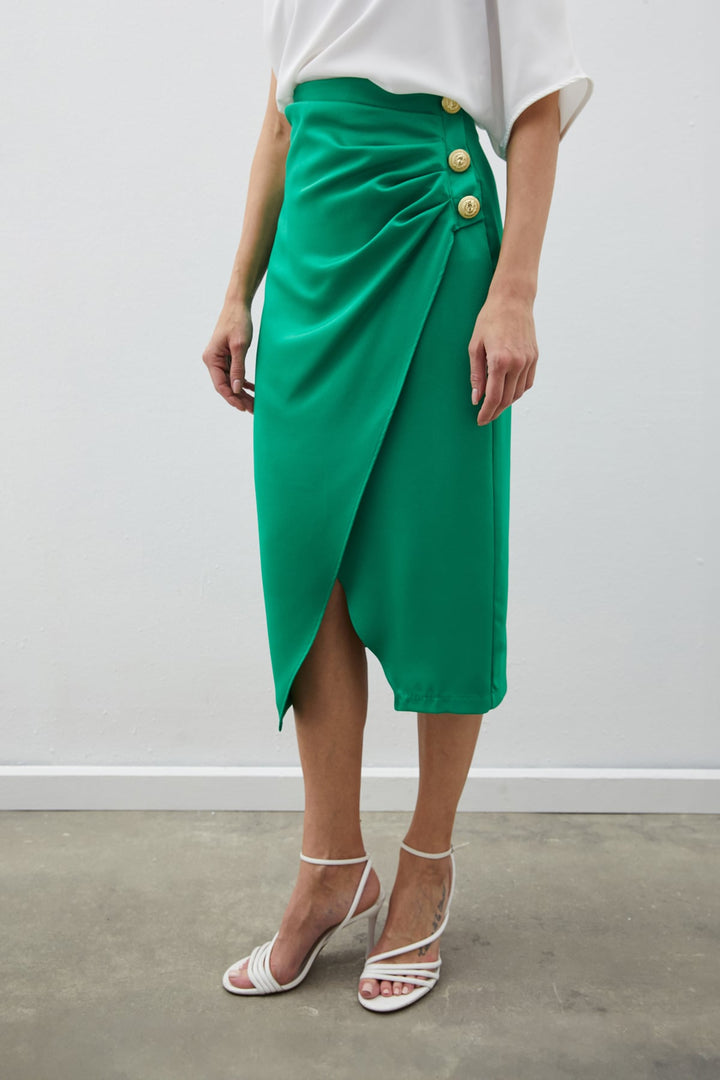 Sateen Jupe en crêpe satinée avec accessoires de boutons - Vert