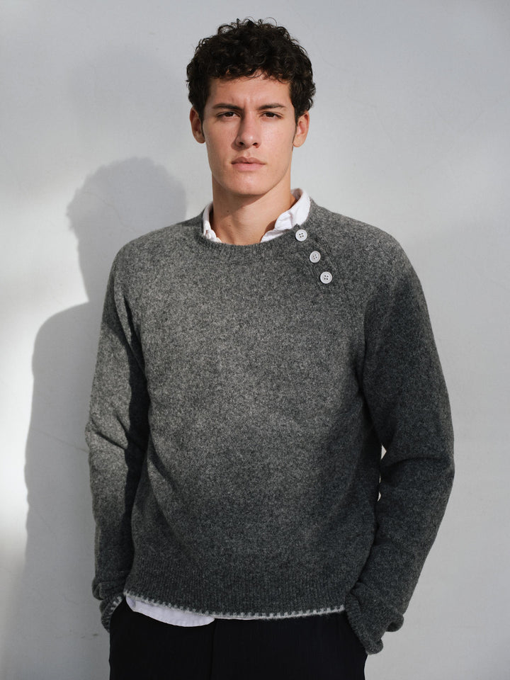 Giesto Pull en tricot anthracite à détails de boutons - Anthracite