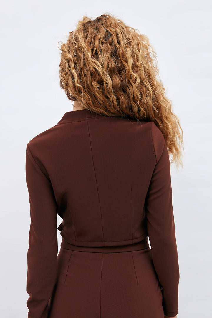 Sateen Blouse à Détails de Boutons - Marron