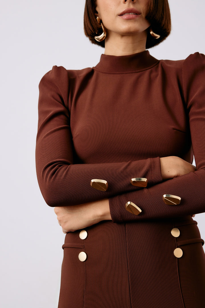 Sateen Crop top à détails de boutons - Marron
