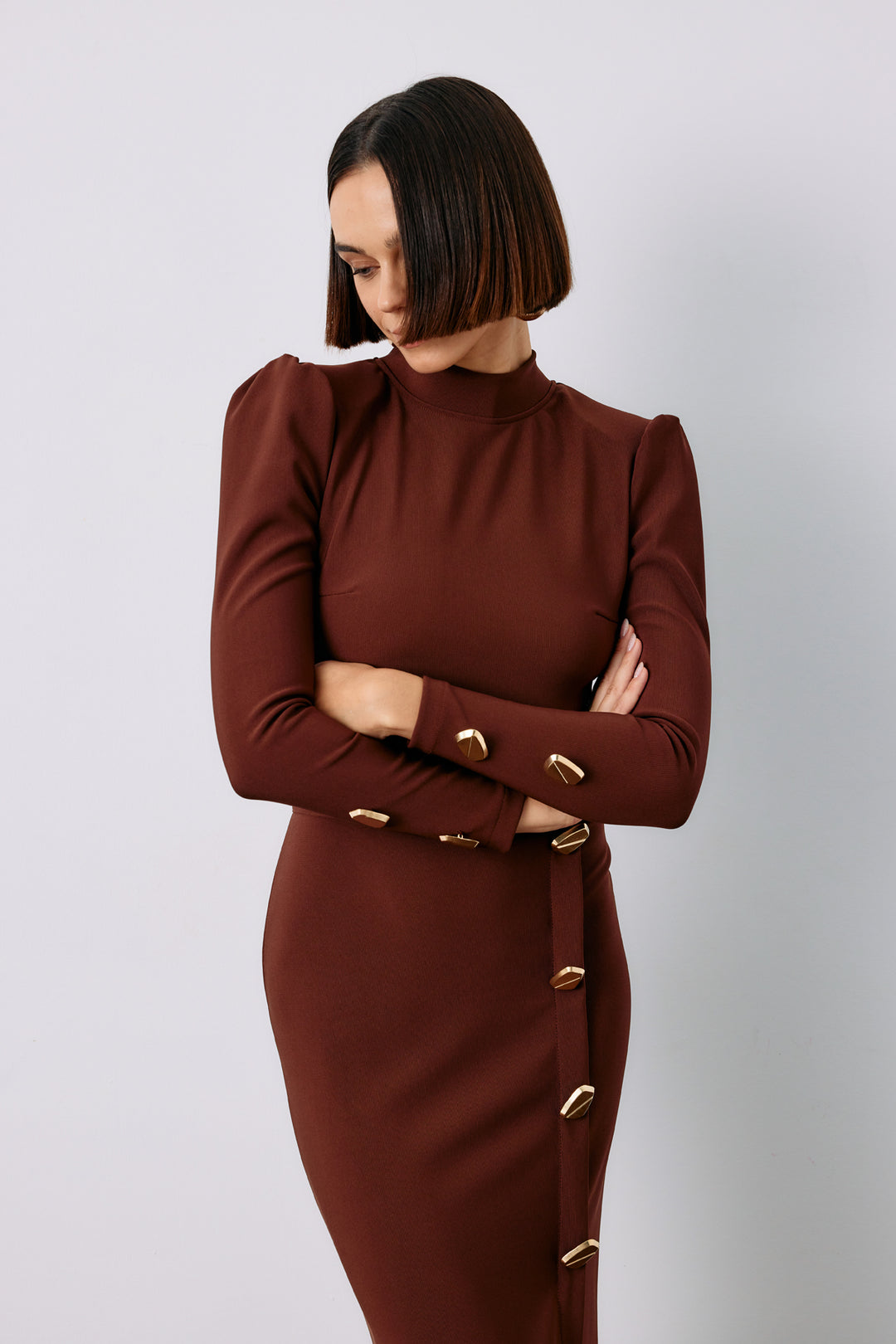 Sateen Crop top à détails de boutons - Marron