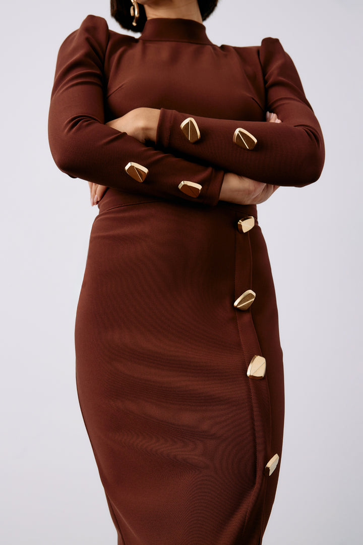 Sateen Crop top à détails de boutons - Marron