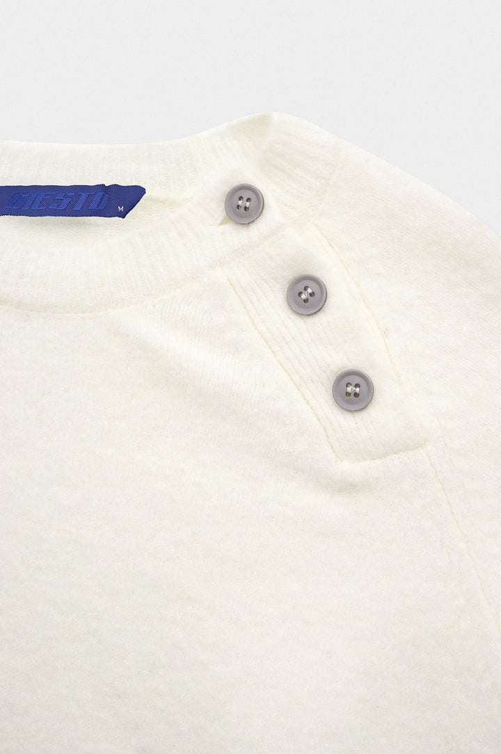 Giesto Pull en Tricot Écru à Détails Bouton - Écru