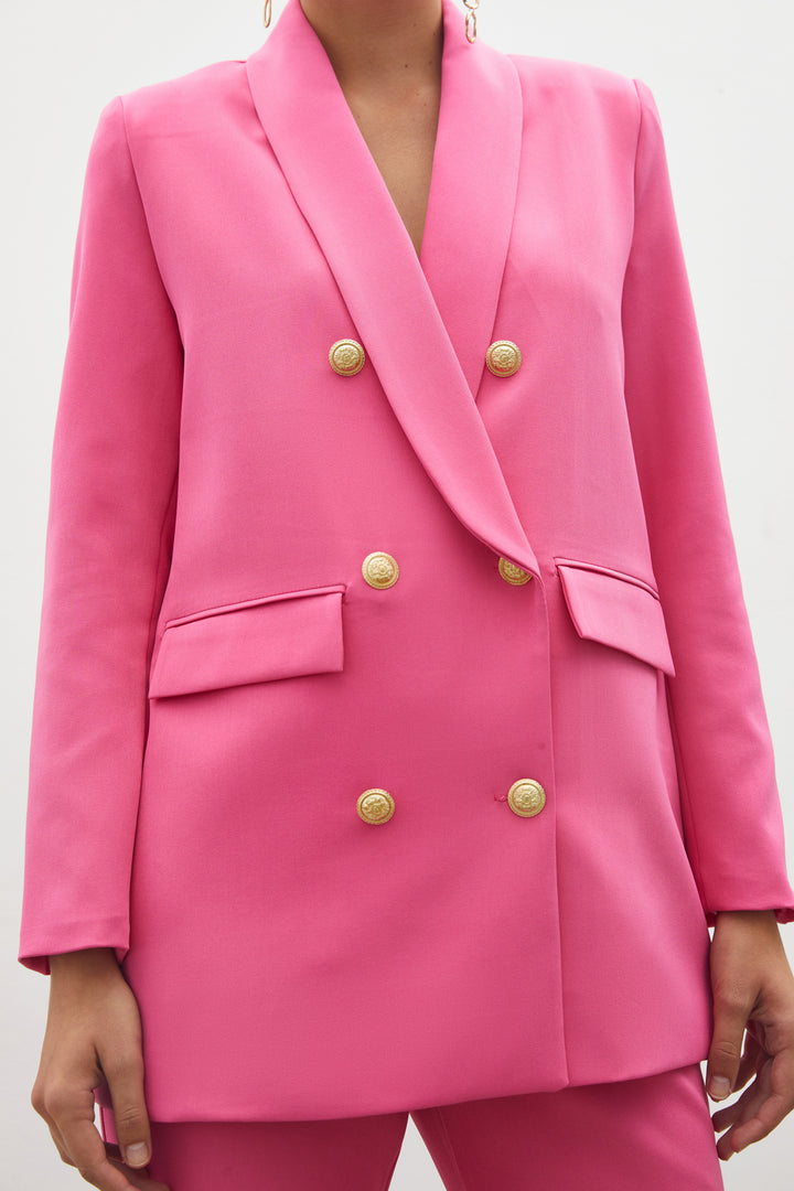 Sateen Veste Croisée avec Détails de Bouton - Rose