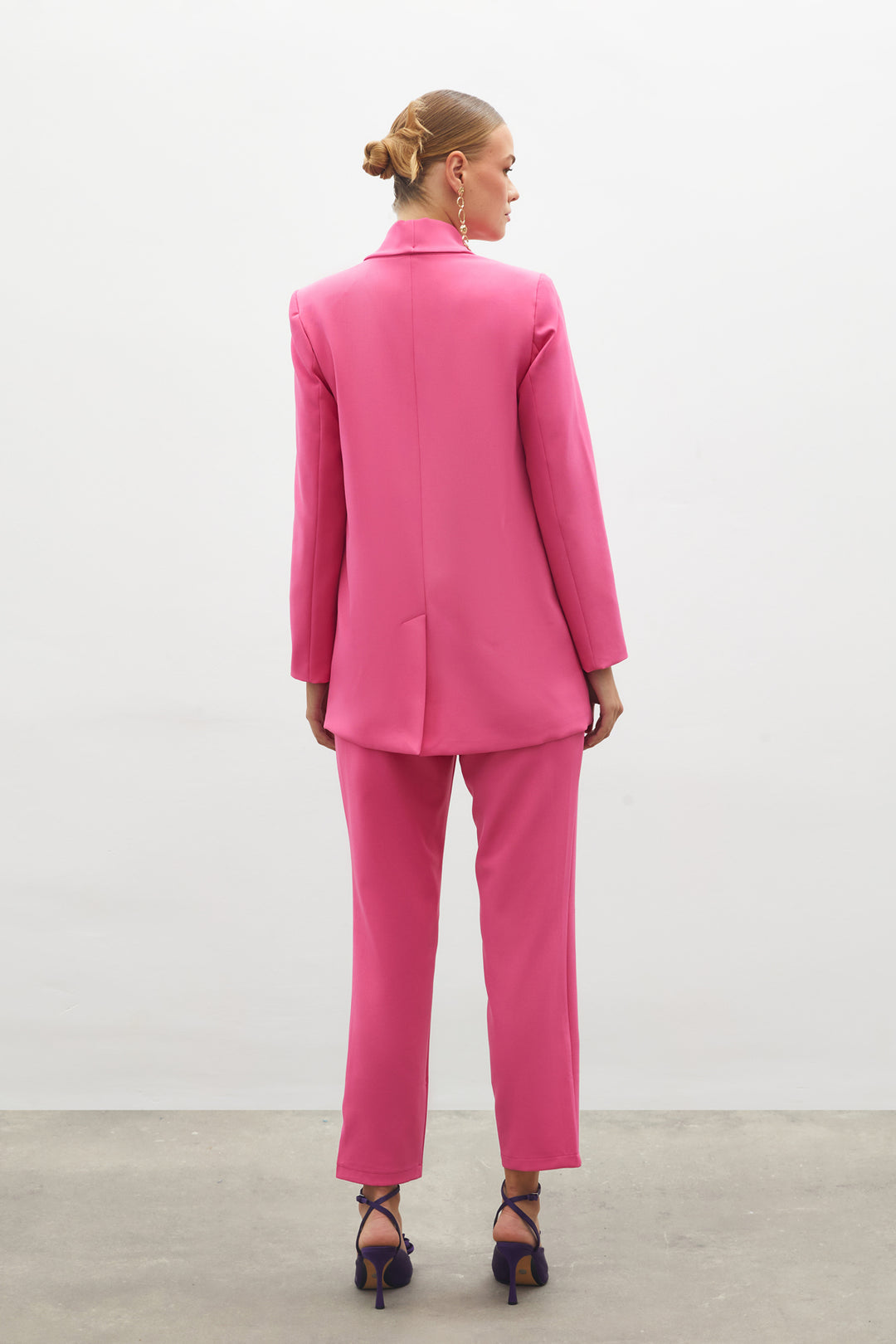 Sateen Veste Croisée avec Détails de Bouton - Rose