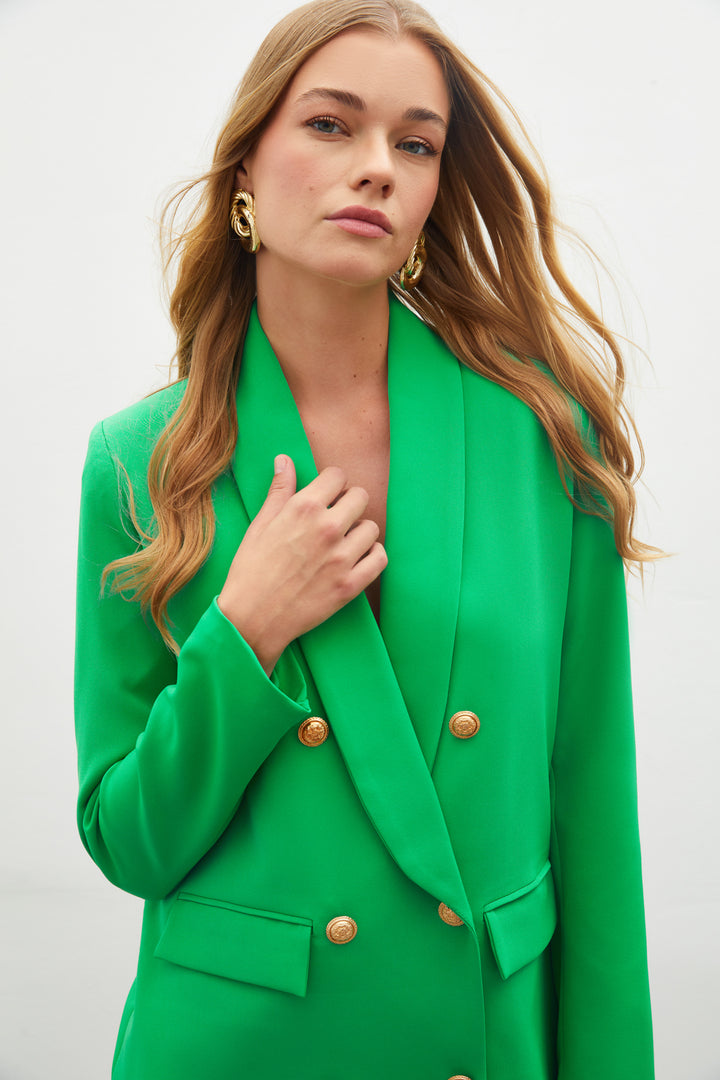 Sateen Veste Croisée avec Détails de Bouton - Vert