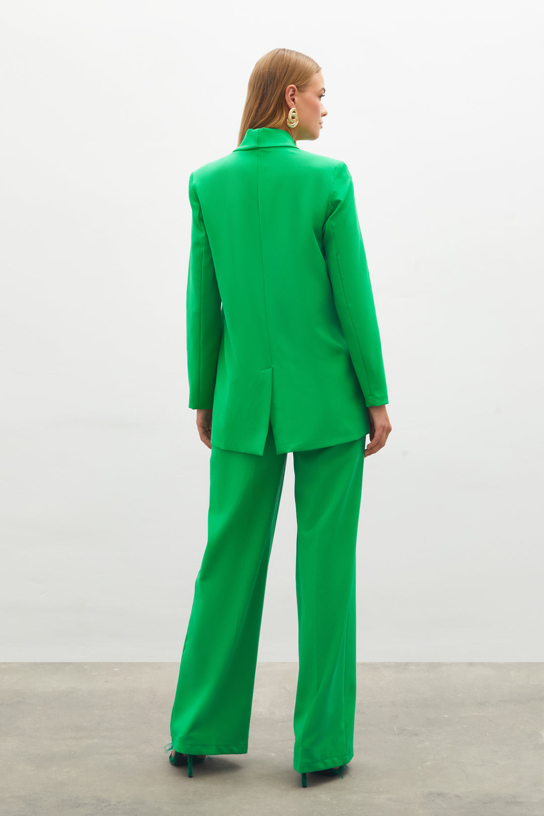 Sateen Veste Croisée avec Détails de Bouton - Vert