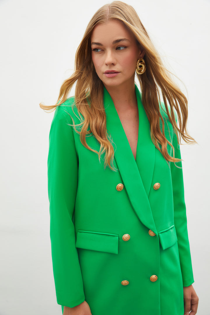 Sateen Veste Croisée avec Détails de Bouton - Vert