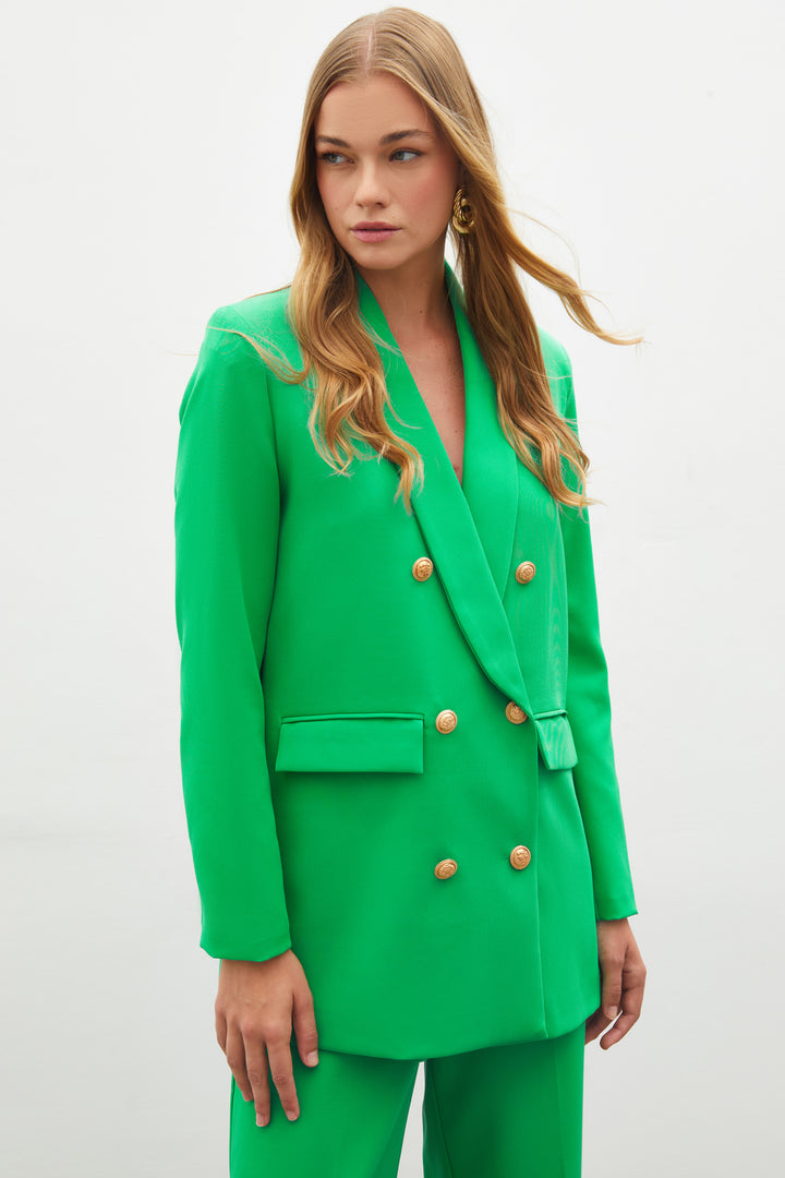 Sateen Veste Croisée avec Détails de Bouton - Vert