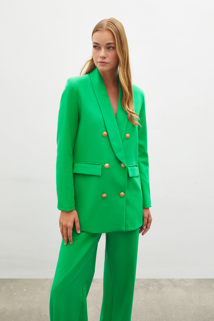 Sateen Veste Croisée avec Détails de Bouton - Vert